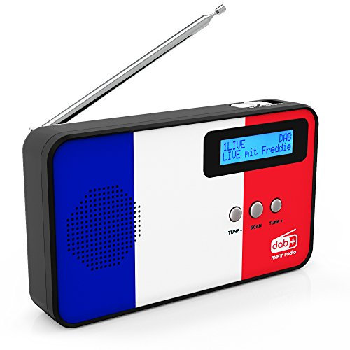 sky vision DAB 100 DAB+ Fußball-Radio (WM Fanartikel Edition, 7 Länderflaggen als Motiv, tragbarer FM UKW Tuner, kleines Digital-Radio für unterwegs, inklusive Kopfhörer)