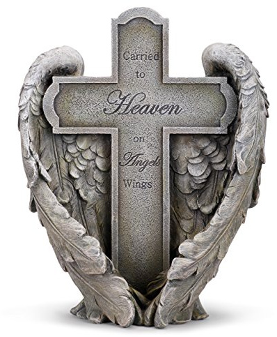 Napco Imports Carried to Heaven on Angels Wings Cross 9 x 11 Inch Resin Decorative Bereavement Statue
