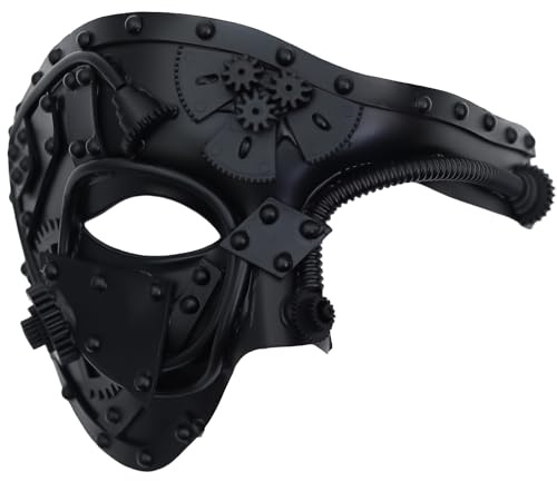Ubauta Steampunk Metal Cyborg Venezianische Maske,schwarze Maskerade Maske für Halloween Kostümparty/Phantom der Oper/Karneval Ball