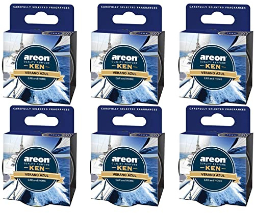 AREON Ken Lufterfrischer Dose Auto Duft Verano Azul Autoduft Duftdose Wohnung Erfrischer 3D Set Pack x 6