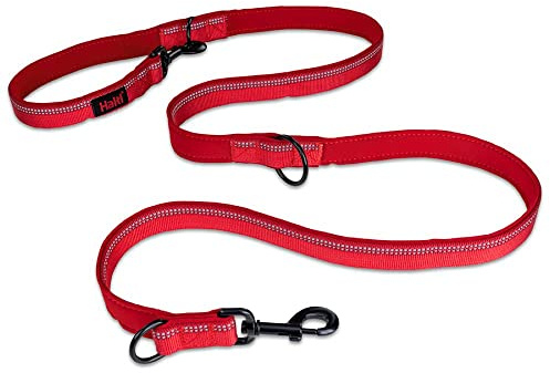 HALTI Multifunktionsleine – Trainingsleine mit Neoprenpolsterung, 3M-Reflektorgewebe und einstellbare Längenoptionen. Geeignet für mittelgroße & große Hunde (Größe L, Rot)