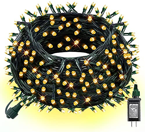 Dazzle Bright 300 LED Christmas String Lights, 100 FT Connectable Waterproof String Lights Green Wire with 8 Modes, Christmas Decorations for Indoor Outdoor Xmas Party Yard Garden (Warm White)