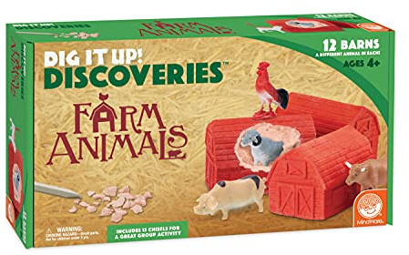 MindWare Dig It Up Farm Animal Discoveries – STEM Excavation Toy for Kids, Dig and Discover 12 Farm Animal Surprises, Ages 4+