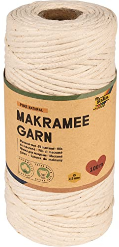 folia 24991 – makramégarn Pure Natural, 100% bomull, 100 m vridet garn i naturligt ljus, diameter 3,5 mm, för pyssel och knytning