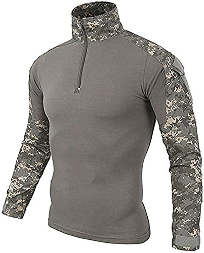 Uugood Combat Shirt Flecktarn Tactical Shirt Herren Hemd Slim Fit Langarm Camouflage Shirt Paintball Airsoft Army Military Hemd Bundeswehr T-Shirt Militär Uniform, ACU, XL