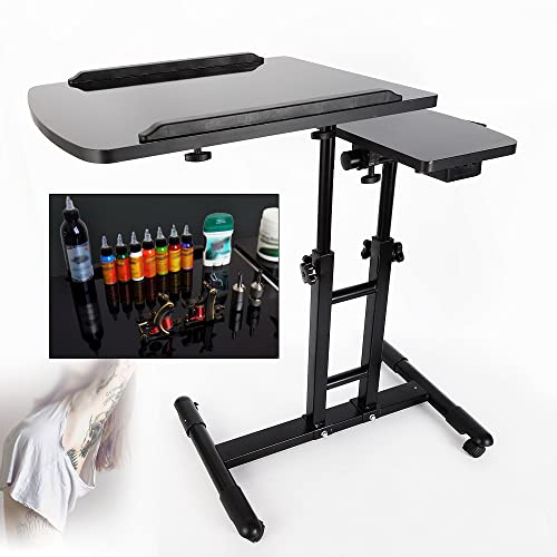 Tattoo Workstation Höhenverstellbar Tätowierung Armlehne Verstellbar mit Räder Beinauflage höhenverstellbar Ständer Werkbank Schreibtisch Tabelle 57×40×65-95cm
