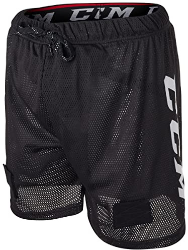 CCM Men's Loose Fit Hockey Mesh Jock Shorts with Sock Tabs Size Senior (Senior Medium) Black