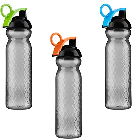 Homeshopa Sports Water Bottle, 680ml Non-Toxic BPA Free Flip Top Lid Plastic Bottle, Durable Leak Proof Drinking Bottle For Running, Gym, Fitness, Yoga, Outdoors and Camping (Pack of 3)