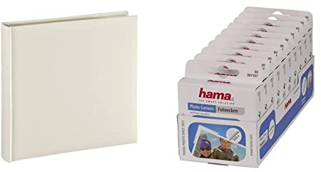 Hama Fotoalbum Jumbo 30x30 cm (Fotobuch mit 80 weißen Seiten, Album für 320 Fotos zum Selbstgestalten und Einkleben) beige pastell & Fotoecken 500 Stück (Foto Klebepads selbstklebend), transparent