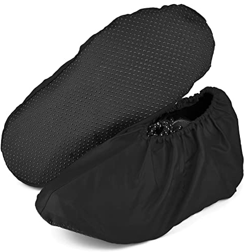 MELTU 1 Pair Reusable Shoe Covers, Non-Slip Washable Overshoes, Waterproof Boot Covers, Dustproof Overshoes for Household (Black)