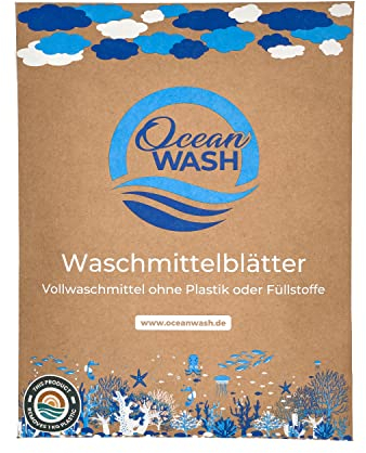 OceanWash Waschmittelblätter für 64 Wäschen biologisch abbaubar & mit Frischeduft - Waschmittel Blätter für alle Textilien und Farben - Waschblätter für die Waschmaschine mit Vollwaschmittel