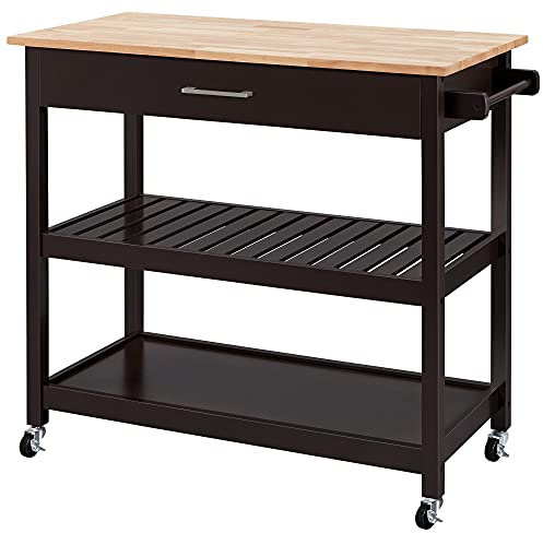 Yaheetech Carro Cocina con Ruedas Carrito Auxiliar Cocina Mesa Auxiliar Cocina con Estante Cajón Armario 101x 51x92 cm Blanco Marrón