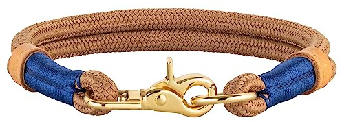 Michur Monaco Beige, Hundehalsband Hellbraun Verstärkung und Tau, Rund mit Polyamidkern, hundehalsband Nylon geflochten, Halsband für Hunde