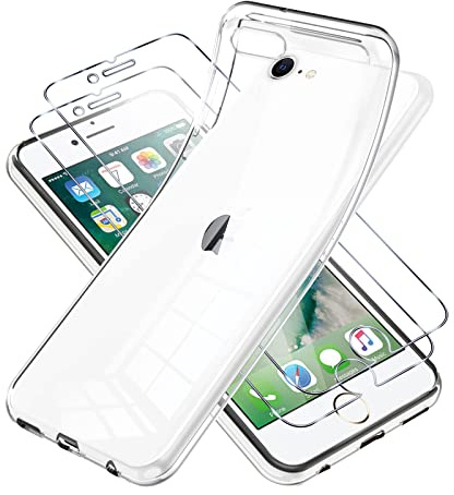 Vauki für iPhone 8/iPhone SE 2020/iPhone 7/SE 2022 Hülle mit Schutzfolie 2 Stück,Ultra Dünn Transparent Silikon Handyhülle und Displayschutzfolie,Slim Soft Stoßfeste Schutzhülle für iPhone 8 4.7