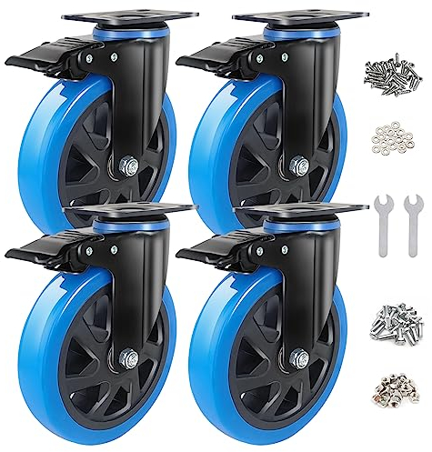 BAOLIHUI 150mm Schwerlastrollen Blau 4er Set Möbelrollen Bis zu 1000KG, 360 Grad Doppelverriegelung Rollen mit Bremse, inkl. Schrauben & Staubschutzring - Ideal für Werkbänke Werkzeugwagen Paletten