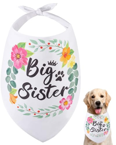 arricraft 1 Stück Hund Haustier Bandana, Weißes Baumwoll-Dreiecks-Haustier-Bandana Große Schwester Mit Worten Blumen, Waschbar, Für Welpen Katzen, Zubehör Für Hunde Und Katzen, Geschenke, 55x55x78cm
