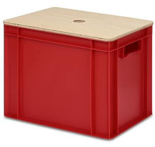 1a-TopStore Holzdeckel 600x400 mm / 400x300 mm Buche Multiplex 15 mm für Euroboxen, Eurobehälter, Stapelbox Serie TK, VTK und Unibox (Deckel mit Box 400x300x320 mm, rot)