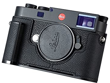 SIUTATDSH Kamera-Halbtasche für Leica M11/M11-P/M EV1, Vintage Metall Echtleder Kameraschutzhüllen Stilvoll Tragbar Stoßfest (Schwarz)