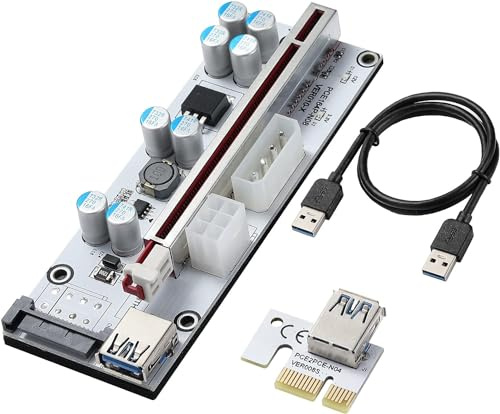 YBBOTT PCI-E auf PCI Express16x Riser-Karte (6-pin/SATA/4-pin) Stromschnittstelle mit SATA-Kabel für Kryptowährungsextraktionsgeräte