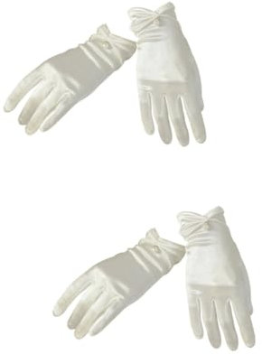Holibanna 2 Paar Brauthandschuhe kurze Handschuhe Braut Fäustlinge Damenhandschuhe satin handschuhe Damen Handschuhe brautkleid handschuhe perlmuttfarbene Handschuhe Sonnenschutz Perle Weiß