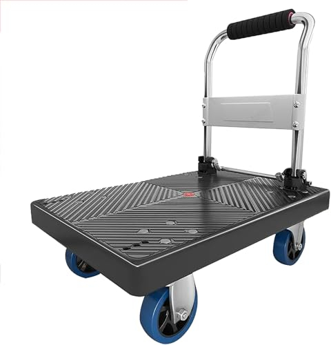Plattformwagen Industrie Plattformwagen mit pannensicheren Reifen, klappbar, 150 kg Tragkraft, Antirutsch-Beschichtung und gummierter Kantenschutz,Transport Wagen Trolley Sackkarren(Size:90*60)