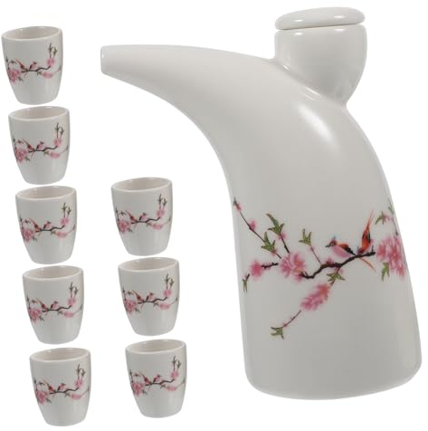 Alipis Traditional Ceramic Sake Kettle 8 Ceramic Wine Cups, Vintage Porcelain Wine Serving Pot Set, Suitable for Home and Spring Festival