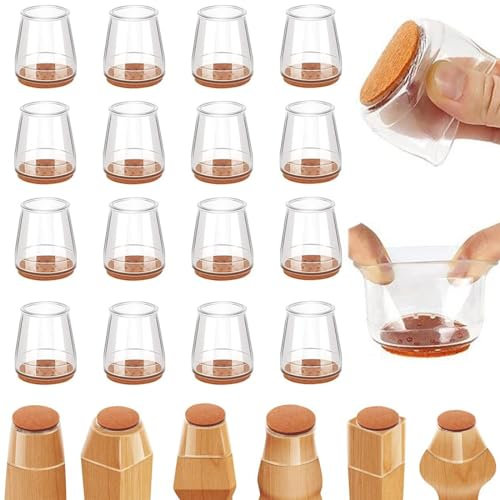 PLABBDPL 16 Pezzi Gommini per Sedie Extra Piccolo, Rotondi Tappi Sedie Silicone, Feltrini Sedie in Trasparente per Pavimenti in Legno, Cuscinetti Protettivi per Piedi di Mobili, 16-22 mm