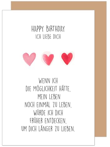Edition Seidel Premium Geburtstagskarte mit Umschlag aus Kraftpapier. Glückwunschkarte Grußkarte Karte mit Spruch Billet Geburtstag Happy Birthday Mann Frau Freund Freundin rote Herzen (G3600 SW024)