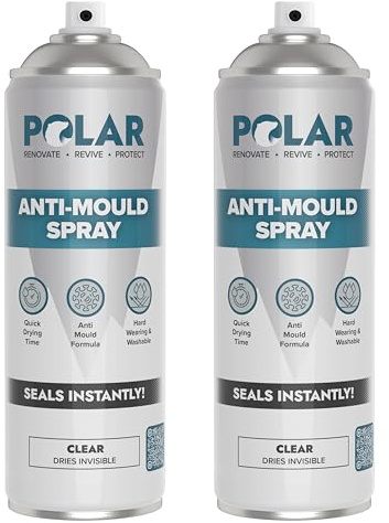 Polar Anti Mould Spray Clear - 2 x 500ml | Invisible Mould Resistant Paint for Internal Bathroom, Kitchen Walls & Ceilings | Quick-Drying & Long-Lasting Indoor Protection | Easy Application | Ideal for Concrete, Cement, Wood & Brick | Prevents & Removes Stains, Grease, Water Marks & Rust on Internal Walls & Ceilings