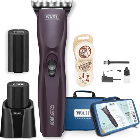 Agrarzone Edition Wahl KM Supera Pferdeschermaschine - mit 2 Akku & Pferdebürste - Leistungsstarke Profi Akku Schermaschine Pferd - 6 Stunden Akkulaufzeit