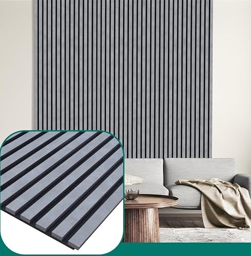 Cement Colour Slat Wall Panelling - Wood Panels for Walls - Contemporary 3D Wall Panels/Cladding - Decorative & Sound Absorbing Acoustic Panels Slatted Wooden Slats Wall Panel