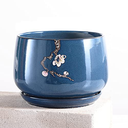 asdchZen Jardinière Rétro en Céramique pour Plantes Succulentes, Forme Ronde, Grand Pot De Fleurs, Pot De Fleurs D'Intérieur Et D'Extérieur pour Plantes Succulentes, D, 21 Cm X 16,5 Cm