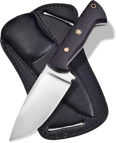Fixed Blade Hunting Carry Knife Stainless Steel Blade Bushcraft Knives, Scout Carry Knife with Leather Sheath Wengi Wood Handle Strong Grip, Tracker Knives for Hunting, Outdoor Camping Knifes.