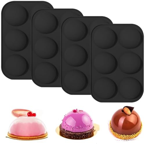 YXHZVON kleine Schokobomben Halbkugel-Silikonform,4 Stück Schokoladenformen mit 6 Hohlräumen, Halbkugelform für Schokoladenkugel, Gelee, Pudding, Kuppelmousse, Schwarz