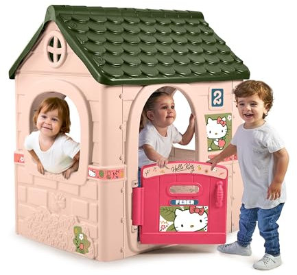 FEBER - Hello Kitty House, Casetta per bambini con Porta apribile, con adesivi per decorarla, Colori Resistenti alla Luce del Sole, Facile da Montare, +2 anni, Famosa (FE201000)