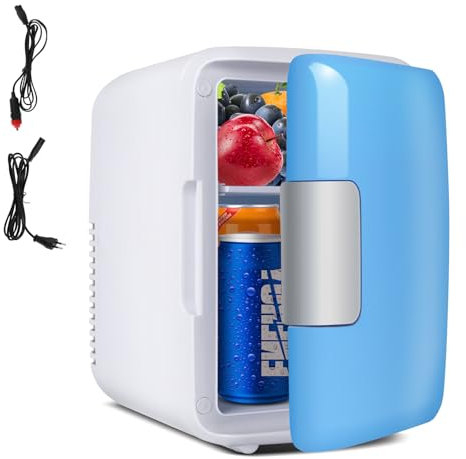 Sinbide Nevera Pequeña - Mini Nevera, 4L Comética Pequeña Nevera para Dormitorio, CA 220V/ CC 12V para Coche, Mini Neveras Para Habitacion (Azul)