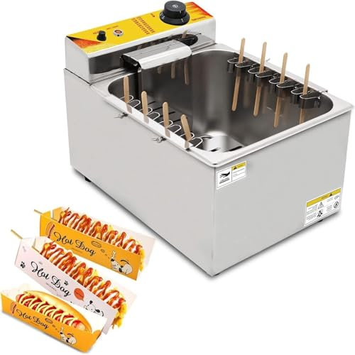 12L Commercial Deep Fryer, Large Capacity Commercial Automatic Cheese Hot Dog Sticks Fryer Electric Deep Hot Corn Dog Fryer Machine,110V