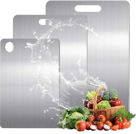 Lot de 3 planches à découper en titane, tapis de decoupe double face en titane de qualité alimentaire pour cuisine, idéales pour couper la viande, les fruits et les légumes.