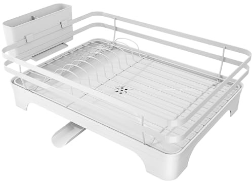 Kitsure Abtropfgestell Geschirr mit Besteckhalter, 40 x 30,5 x 14 cm, Weiß | Drehbarer Auslauf, Besteckhalter, rostbeständig, platzsparendes Design, für Geschirr, Besteck und Küchenutensilien