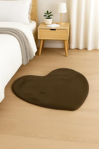 GX GARGIX Tappeto a Pelo Lungo con Base Antiscivolo, Disponibile in Diverse Misure,Forme e Colori, per Salotto,Salone, Camera da Letto, Cameretta, Morbido Scendiletto (Cuore/MarroneScuro, 60x70cm)