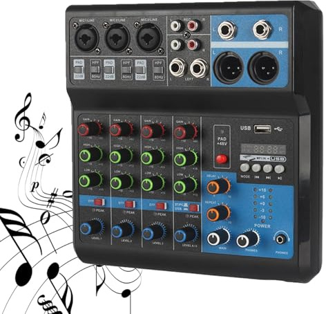 5 Channel Audio Mixer Professional Sound Board for Computer Recording, Bluetooth & USB Connectivity, Ideal for Parties, KTV, and Stage Monitoring