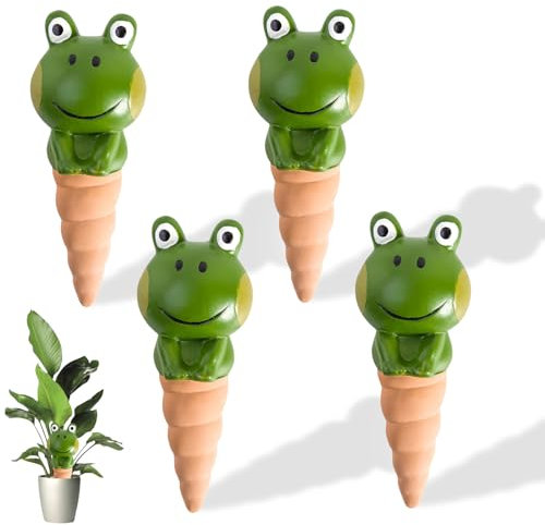 Wasserspender Pflanzen, 4er Set Frosch Deko Tonkegel Bewässerung, Ton 105ml/90ml Pflanzen Bewässerung, Bewässerungskugeln aus Terracotta, für Topf-Pflanzen Innen Außen (B-90ml)