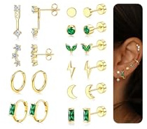 Dochais 10 Pares Pendientes Piercing Oreja Mujer Acero Quirurgico Pendientes Aro Pequeños Oro Piercings Oreja Cartilago Helix Conch Tragus Cartílago Piercing para Múltiples Mujer