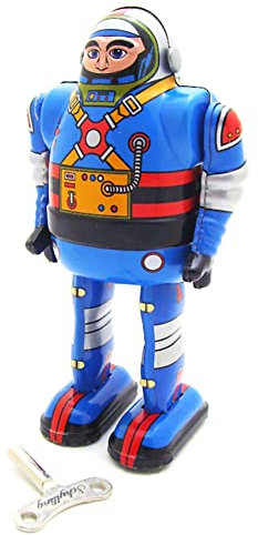 AYUNJIE Retro Wind Up Toy MS650 Astronaut Robot Creative Tin Toys Vintage Kids Gift for Boys Girls Parent-Child Interaction (blue)