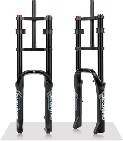 QHYRZE 20 X 4.0 Fatbike Gabel Ebike Luftfedergabel, 140mm Federweg Fahrradgabel Rebound-Einstellung Doppelbrueckengabel QR 9x135mm Scheibenbremse Vorderradgabel Gerades Gabelschaftrohr(Black)