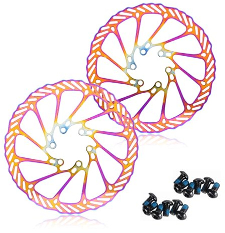 CNCLOL Fahrrad Bremsscheibe 160mm-180mm-203mm für MTB/Rennrad/Mountainbike/BMX, 2 Stück Bremsscheiben mit 12 Schrauben, Blau/Gold/Regenbogen