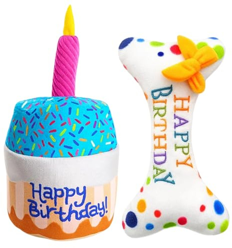 PcvGef Spielzeug Hund, 2 Stück Hunde Geburtstag Spielzeug Set, Geburtstag Hund Geschenk, Weiches Quietschspielzeug für Hunde, Indoor und Outdoor Spiel