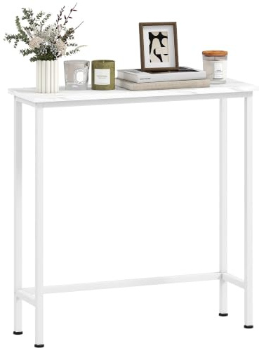 HOMCOM Konsolentisch mit Verstellbar Fußpads, 75 x 24 x 76 cm Weiß | Flurtisch, Kippschutz, Marmoroptik, Beistelltisch, Sofatisch, Kleiner Ausstellungstisch, für Kleinen Raum, Eingang