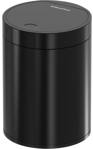 Mini Trash Can for Desk with Pop Up Lid,1.5L Metal Tiny Trash Can for Desk, 0.4 Gal Stainless Steel mini Desk Trash can with Lid，Small Counter Garbage Bin with 1 Roll Bags for Bathroom,Office(Black)