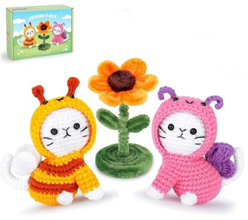FILOEEX Capybara Häkelset für Anfänger, Schmetterlingskatze, Häkeltier-Set, komplettes Tier-Set mit Schritt-für-Schritt-Video-Strickset, Tutorials, perfektes Häkel-Starter-Set für Erwachsene